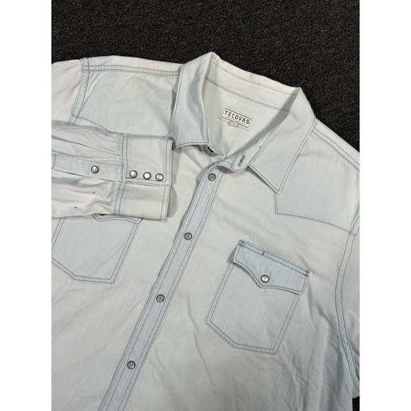 Tecovas Denim Pearl Snap Shirt Men's XXL 2XL Western Flap Pocket Distressed - Picture 1 of 8